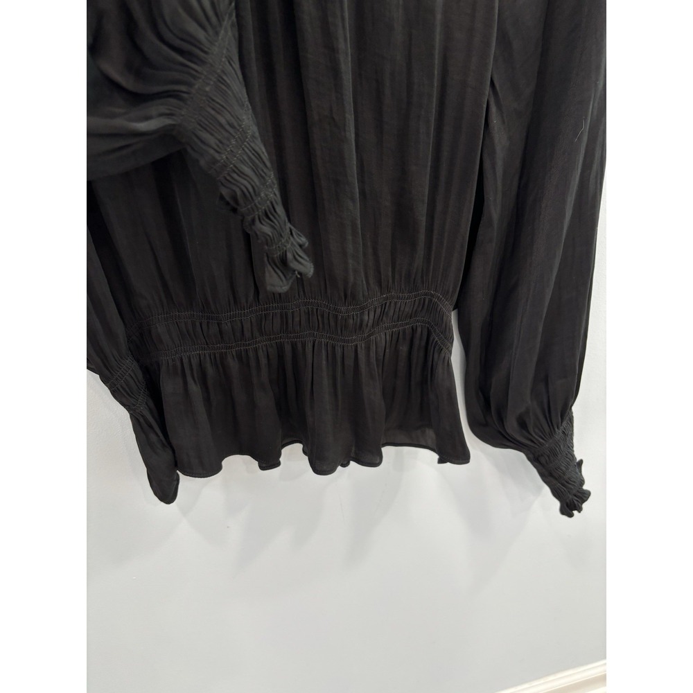 H&M Black Peplum Blouse Womens Size 6 Sheer Long Sleeve Gothic Romantic - Picture 8 of 10